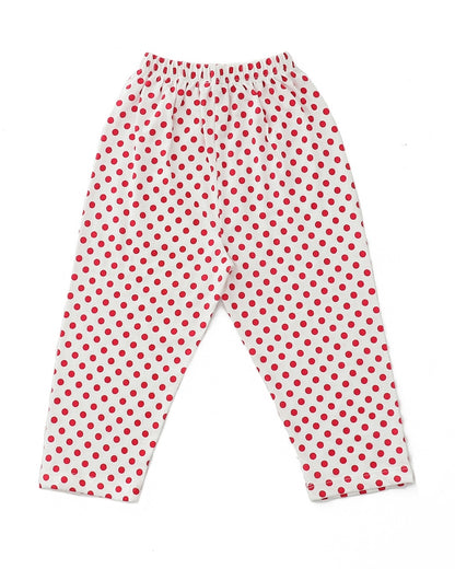 Pink Cotton Knit Full Length Polka Dots Printed Pajama
