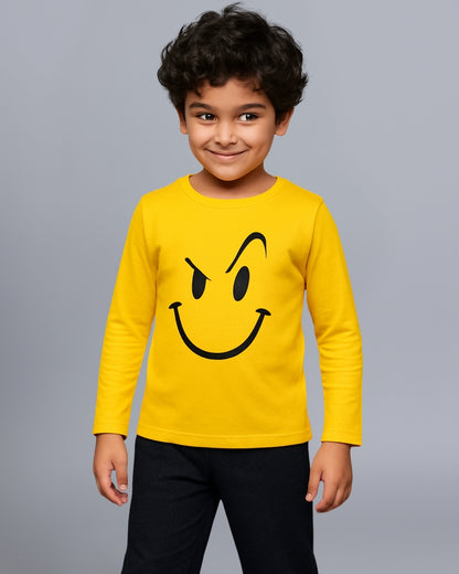 Yellow & Black Smiley Printed Cotton Night Suit for Kids