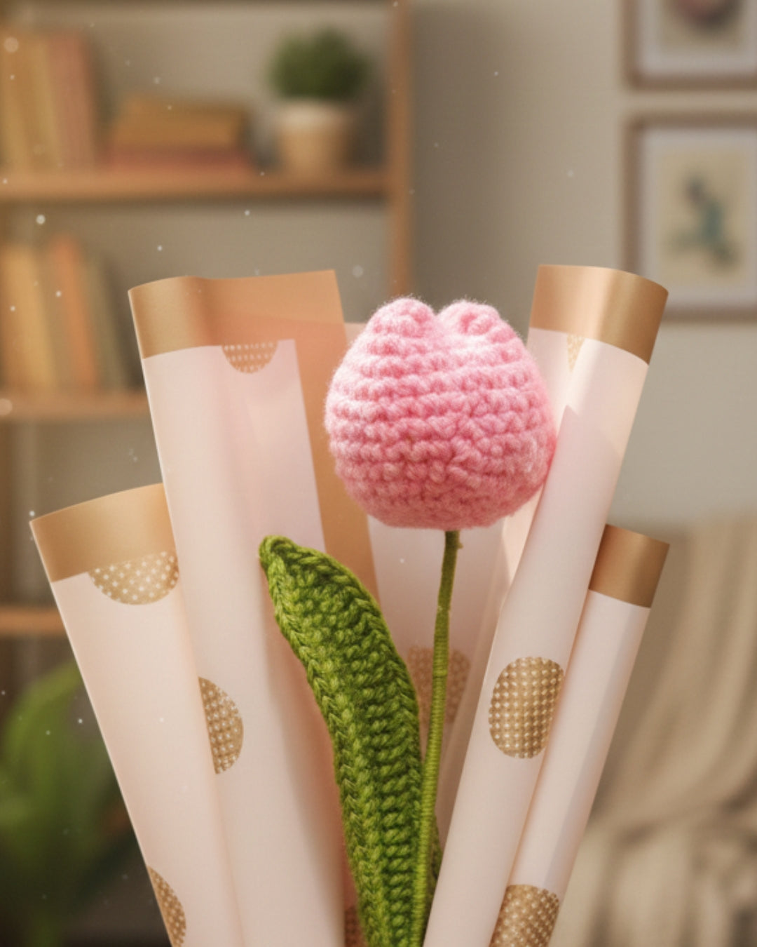 Handmade Crochet Flamingo Pink Tulip Bouquet