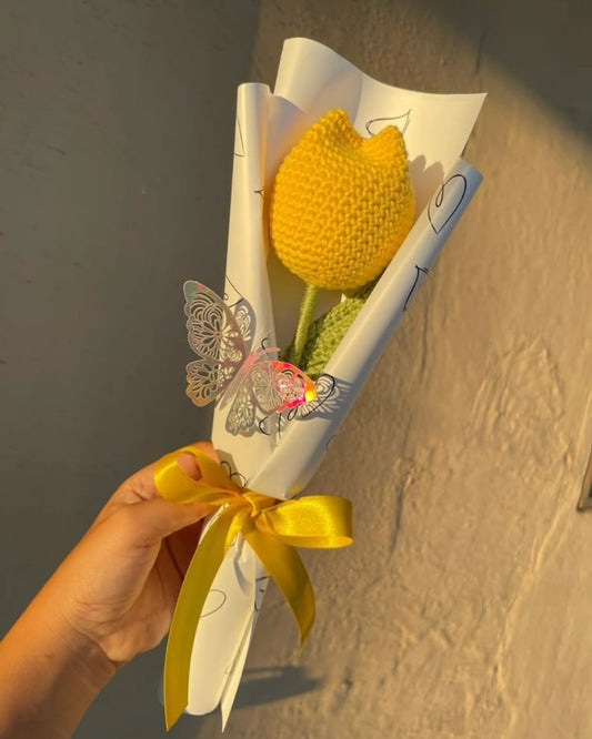 Handmade Crochet Yellow Tulip Bouquet
