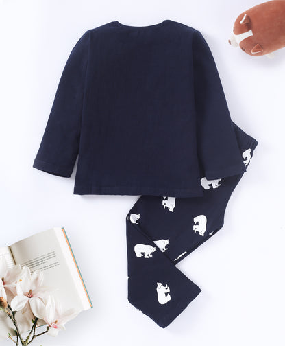Navy Blue Bear Printed Cotton Loungewear for Kids