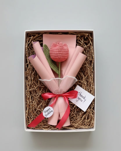 Handmade Crochet Flamingo Pink Tulip Bouquet