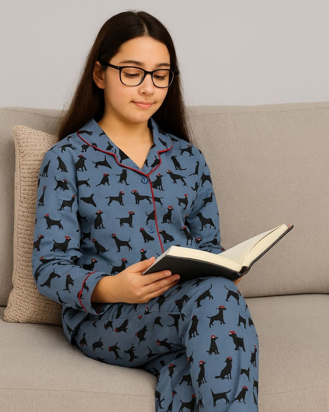 Blue Premium Cotton Puppy Printed Nightsuit for Girls