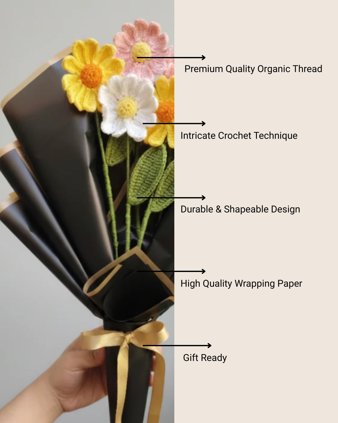 Handmade Crochet Colorful Daisy Flower Bouquet