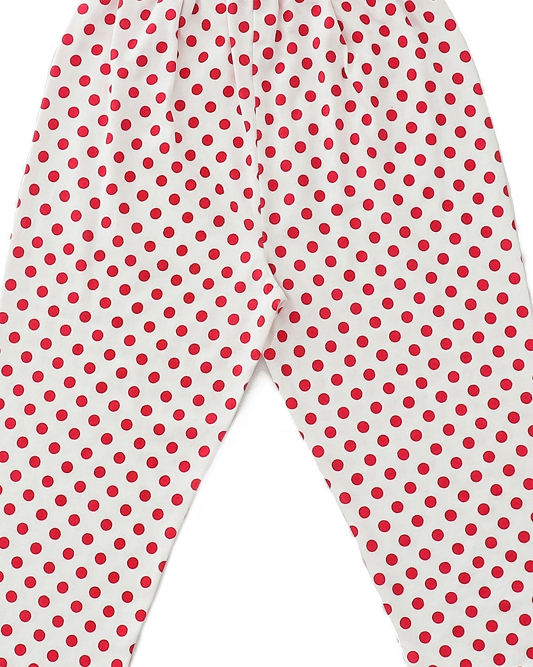 Pink Cotton Knit Full Length Polka Dots Printed Pajama