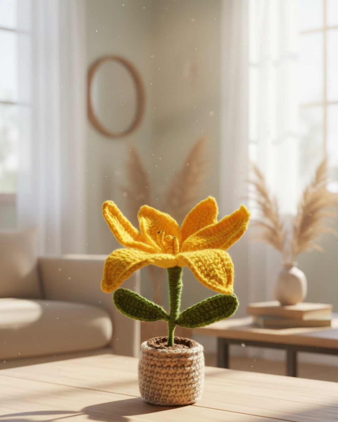 Handmade Crochet Yellow Lily with Pot