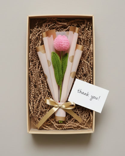 Handmade Crochet Flamingo Pink Tulip Bouquet