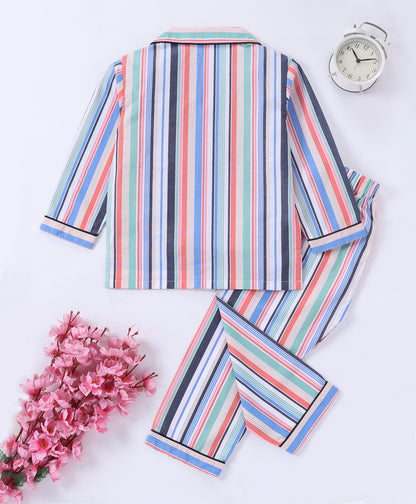 Multi-Color Stripe Vibe Collar Style Nightsuit for Kids