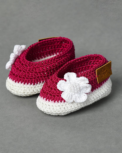 Pink Handmade Floral Crochet Infant Baby Booties for Girls