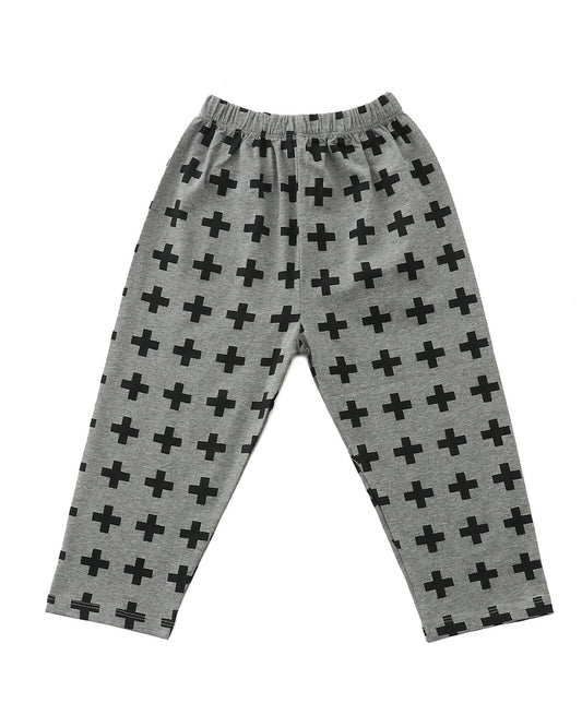 Grey Cotton Knit Full Length Printed Pajama