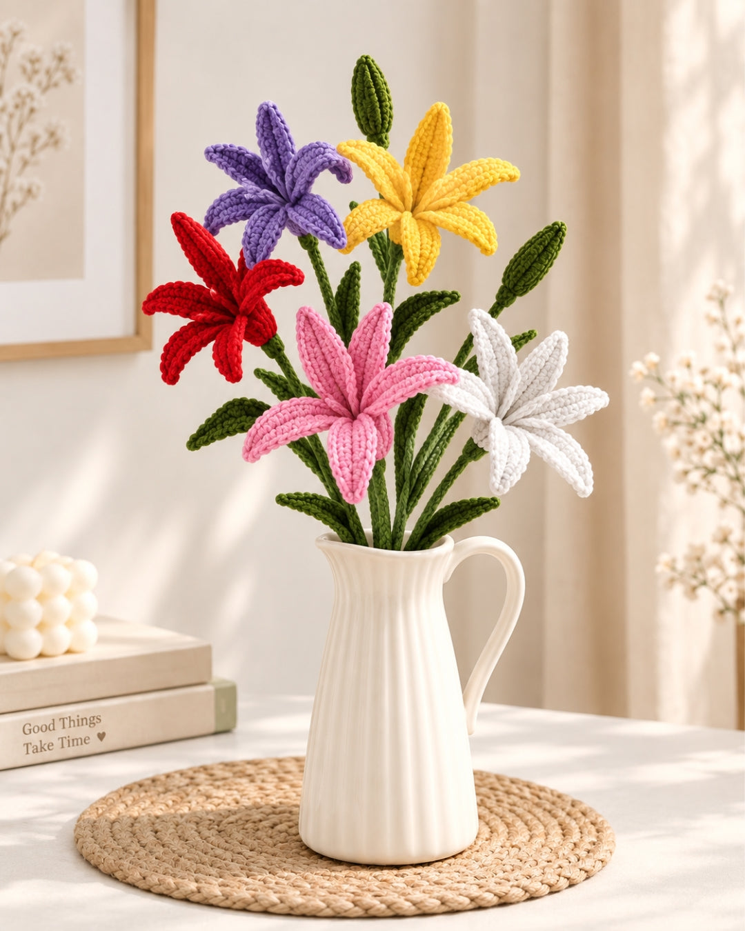 Handmade Crochet Lily Flower Bouquet/Stick