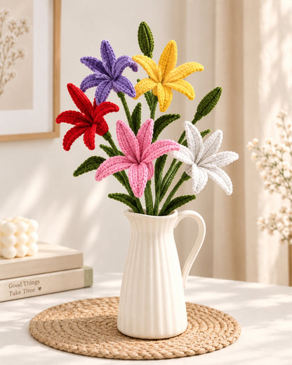 Handmade Crochet Lily Flower Bouquet/Stick