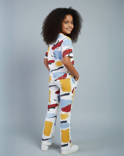 Multicolor Premium Cotton Overall Printed T-Shirt & Pyjama Set for Girls