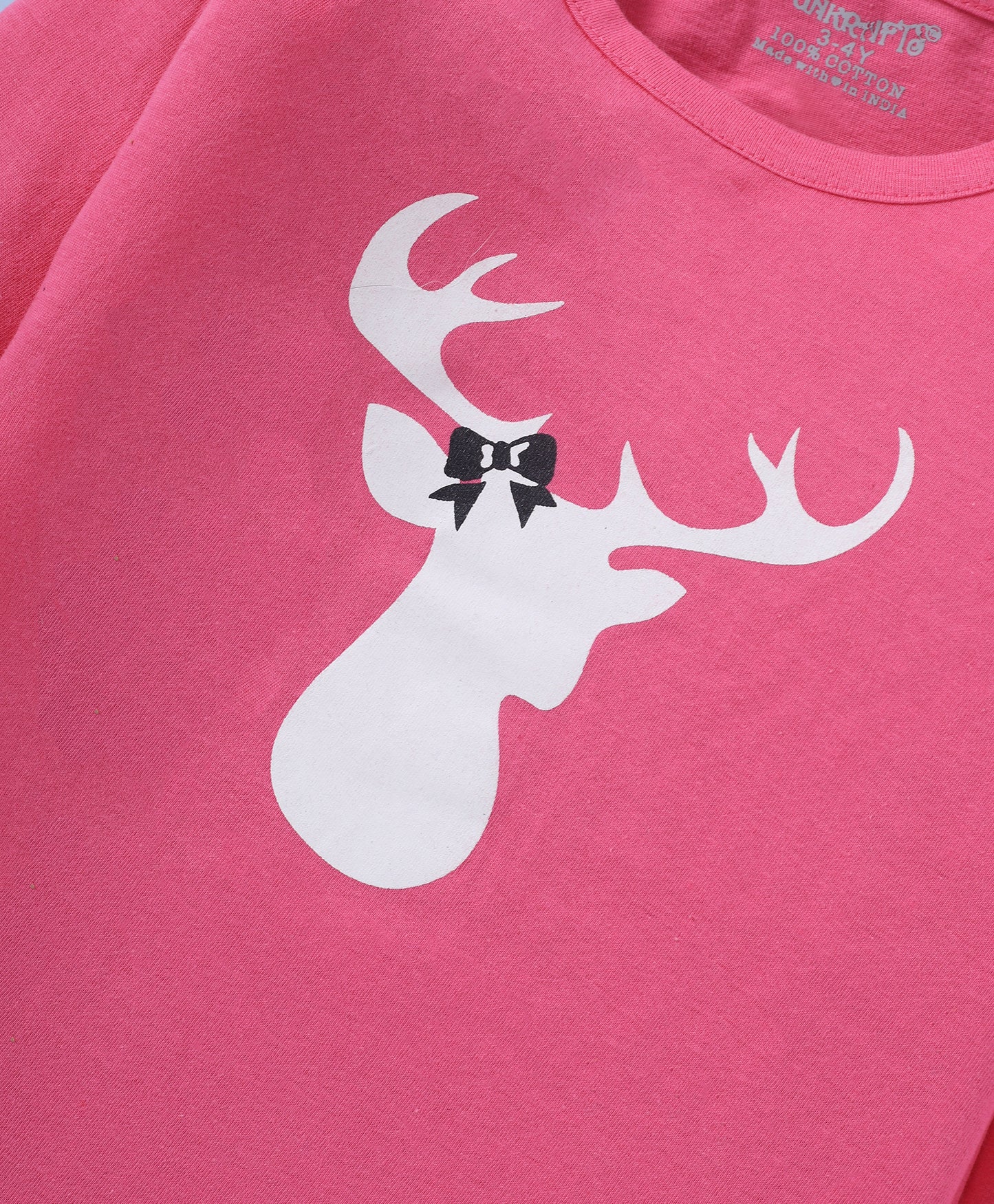 Pink & White Reindeer Printed Loungewear for Girls