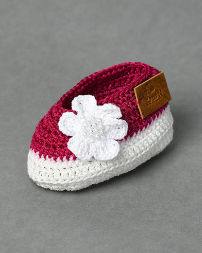 Pink Handmade Floral Crochet Infant Baby Booties for Girls