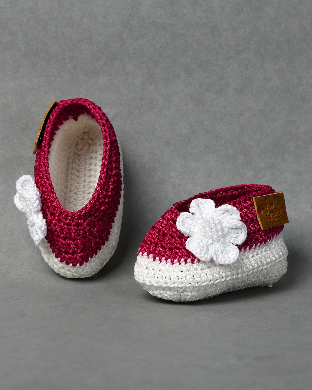 Pink Handmade Floral Crochet Infant Baby Booties for Girls