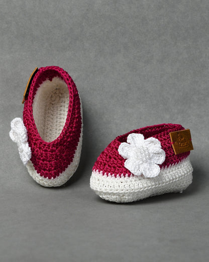 Pink Handmade Floral Crochet Infant Baby Booties for Girls