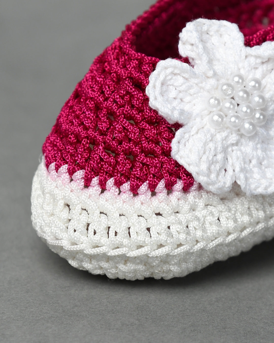 Pink Handmade Floral Crochet Infant Baby Booties for Girls