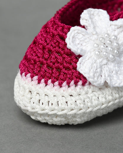 Pink Handmade Floral Crochet Infant Baby Booties for Girls