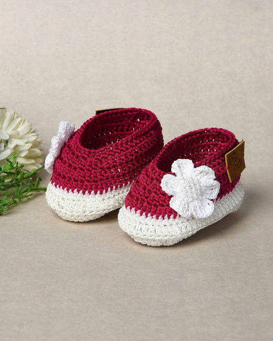 Pink Handmade Floral Crochet Infant Baby Booties for Girls