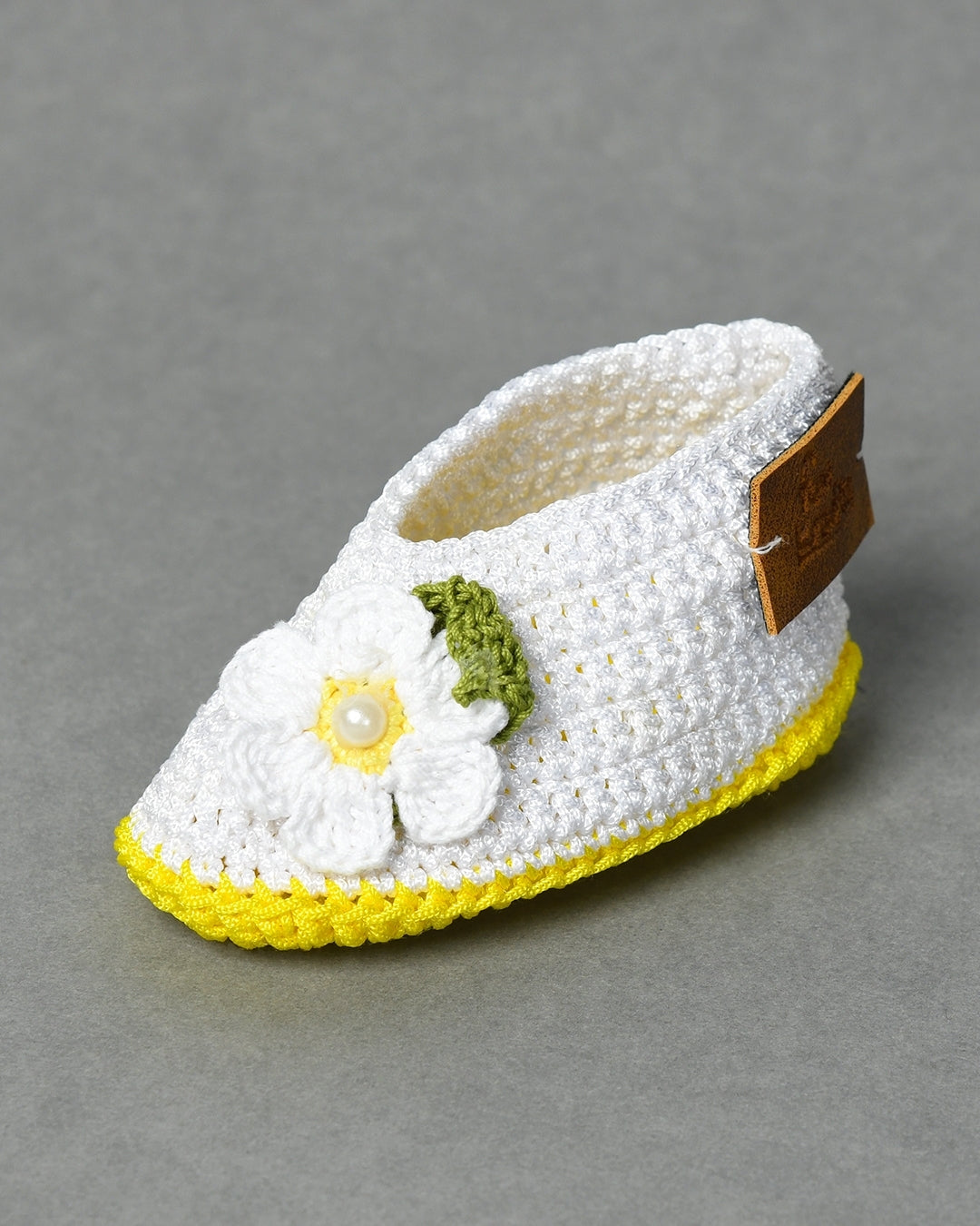 White & Yellow Handmade Floral Infant Crochet Baby Booties for Girls