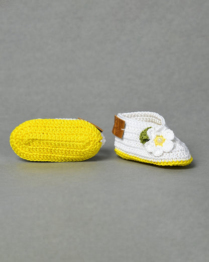 White & Yellow Handmade Floral Infant Crochet Baby Booties for Girls