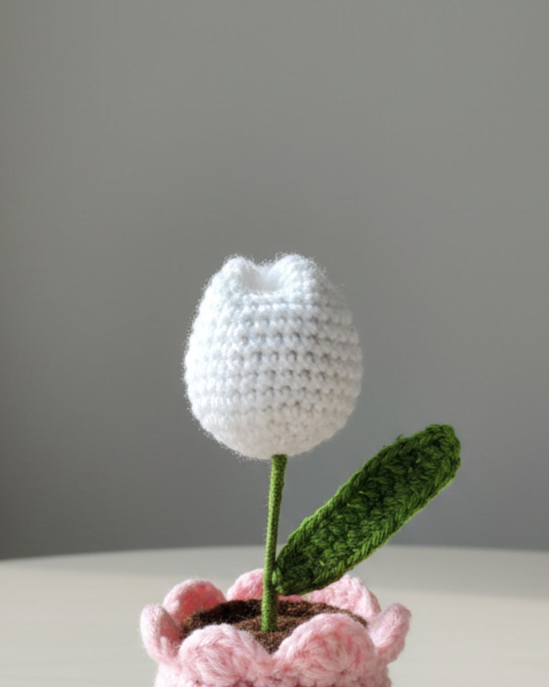 Handmade Crochet White Tulip Flower with Pot