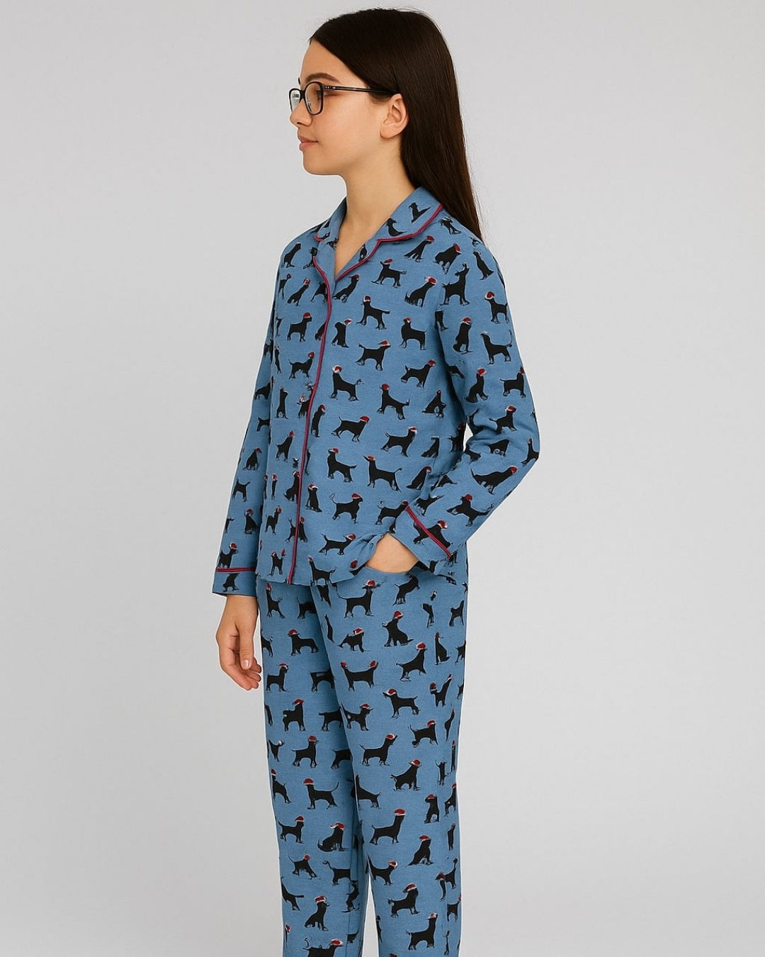 Blue Premium Cotton Puppy Printed Nightsuit for Girls