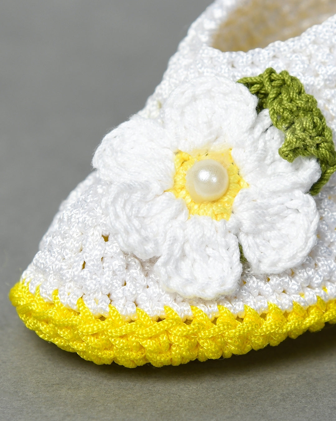 White & Yellow Handmade Floral Infant Crochet Baby Booties for Girls