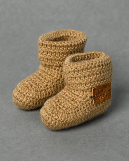 Beige Handmade Woollen Booties for Kids