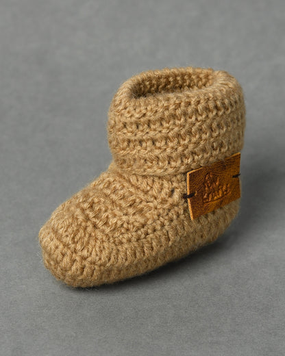 Beige Handmade Woollen Booties for Kids