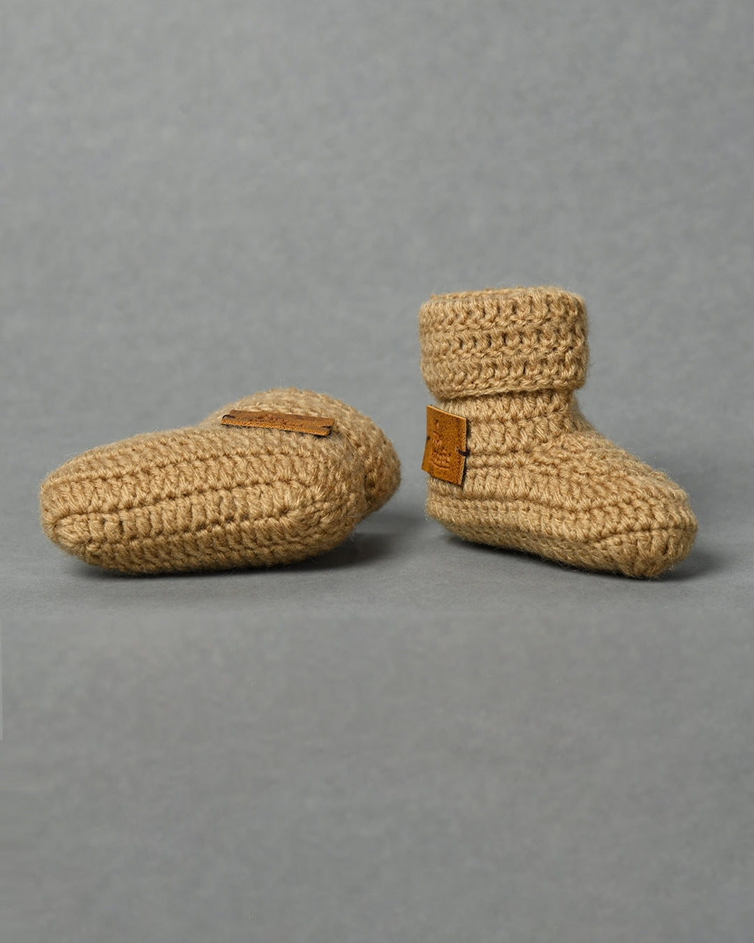 Beige Handmade Woollen Booties for Kids