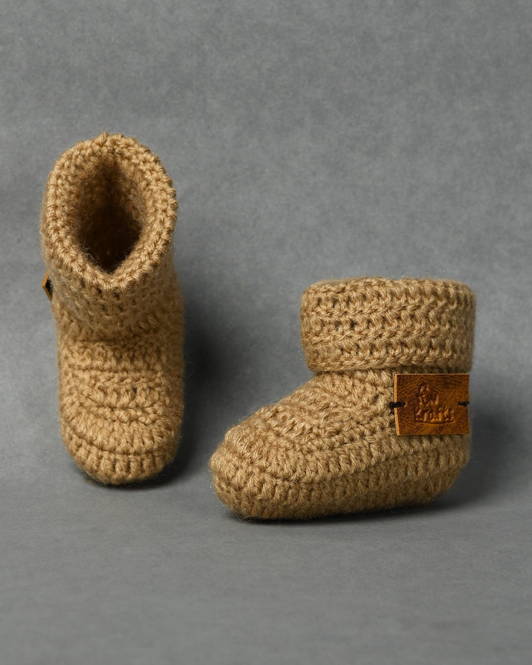 Beige Handmade Woollen Booties for Kids
