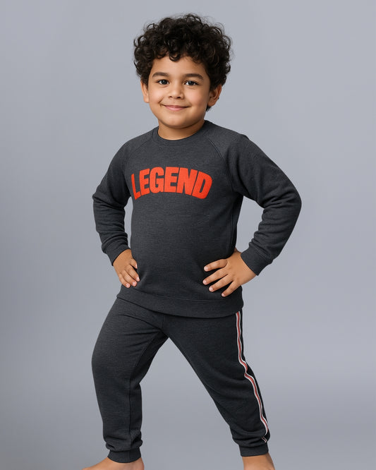 Charcoal Grey Raglan Sleeves Kids Night Suit