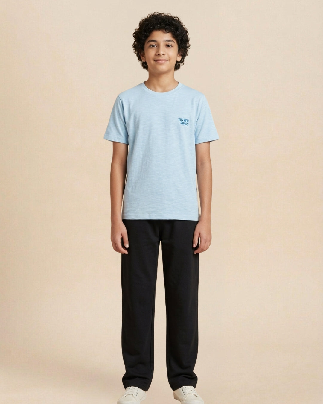 Sky Blue Premium Cotton Typographic Printed T-Shirt with Black Pyjama for Boys