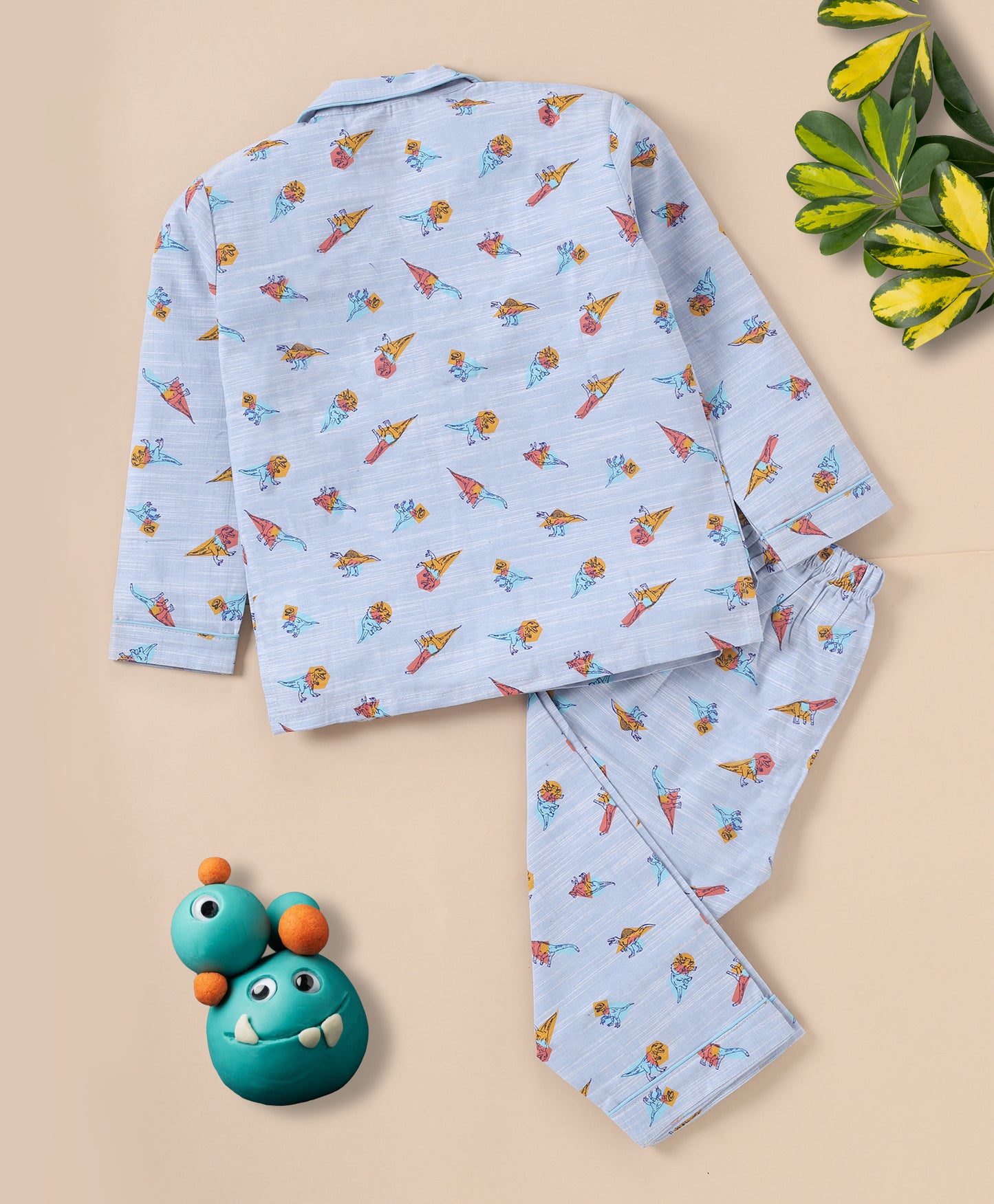 Blue Dinosaur Printed Cotton Night Suit for Boys