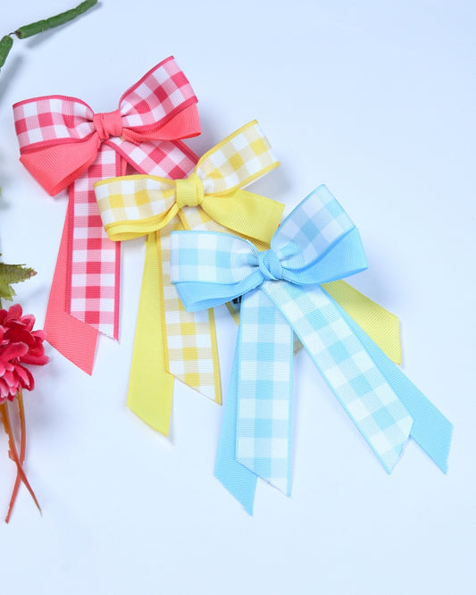 Pack Of 3 Ribbon Checks Bow Hairclips - Multicolor