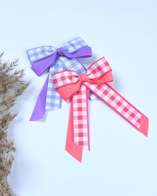 Pack Of 2 Ribbon Checks Bow Hairclips - Multicolor