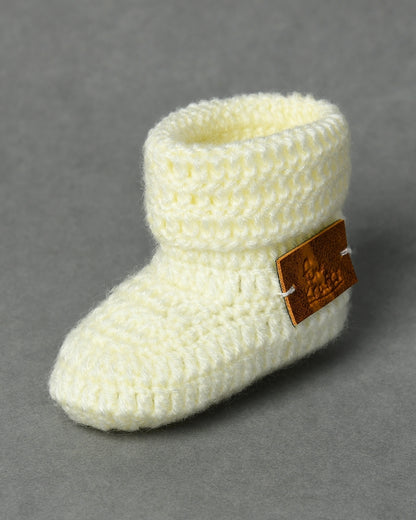 Off White Handmade Woollen Booties for Kids