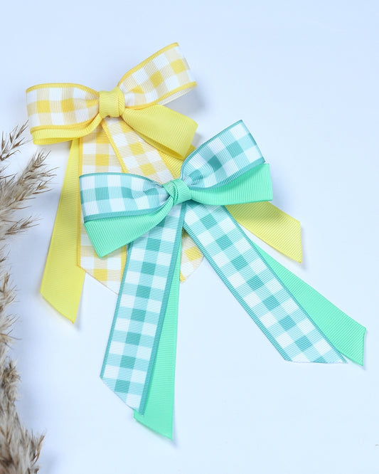 Pack Of 2 Ribbon Checks Bow Hairclips - Multicolor