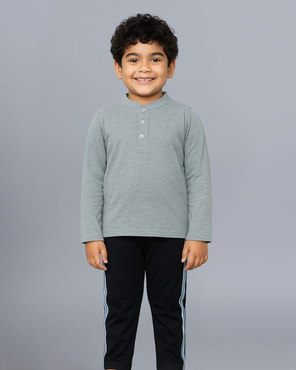 Grey & Black Henley Neck Night Dress For boys