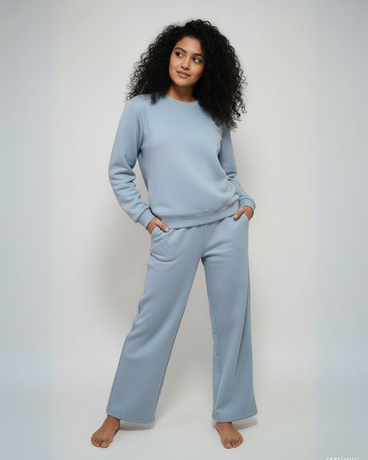 Sky Blue Premium Cotton Full Sleeves Solid Jogger Set for Girls