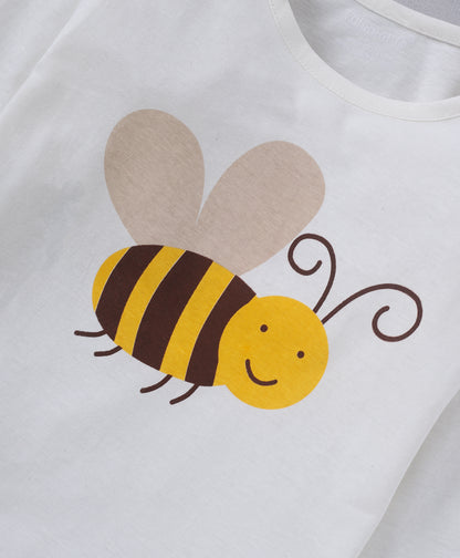 Off White & Brown Honey Bee Printed Unisex Cotton Loungewear for Kids