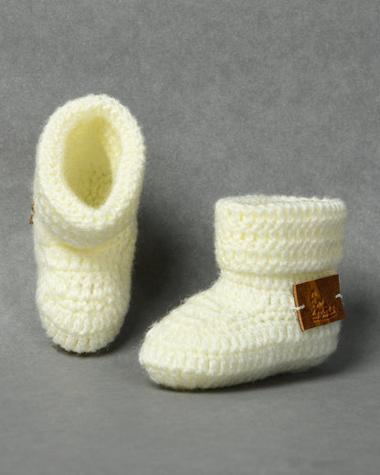 Off White Handmade Woollen Booties for Kids