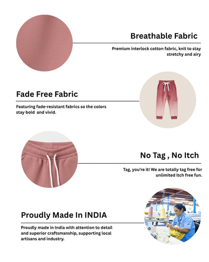 Pink Loop Knit Cotton Cargo Jogger with Pockets for Girls