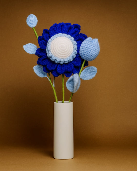 Handmade Blue Sunflower with Tulip Crochet Bouquet