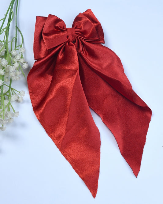 Satin Bow Hairclip - Red