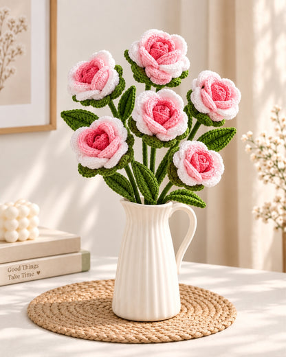 Handmade Crochet Shaded Rose Bouquet/Stick