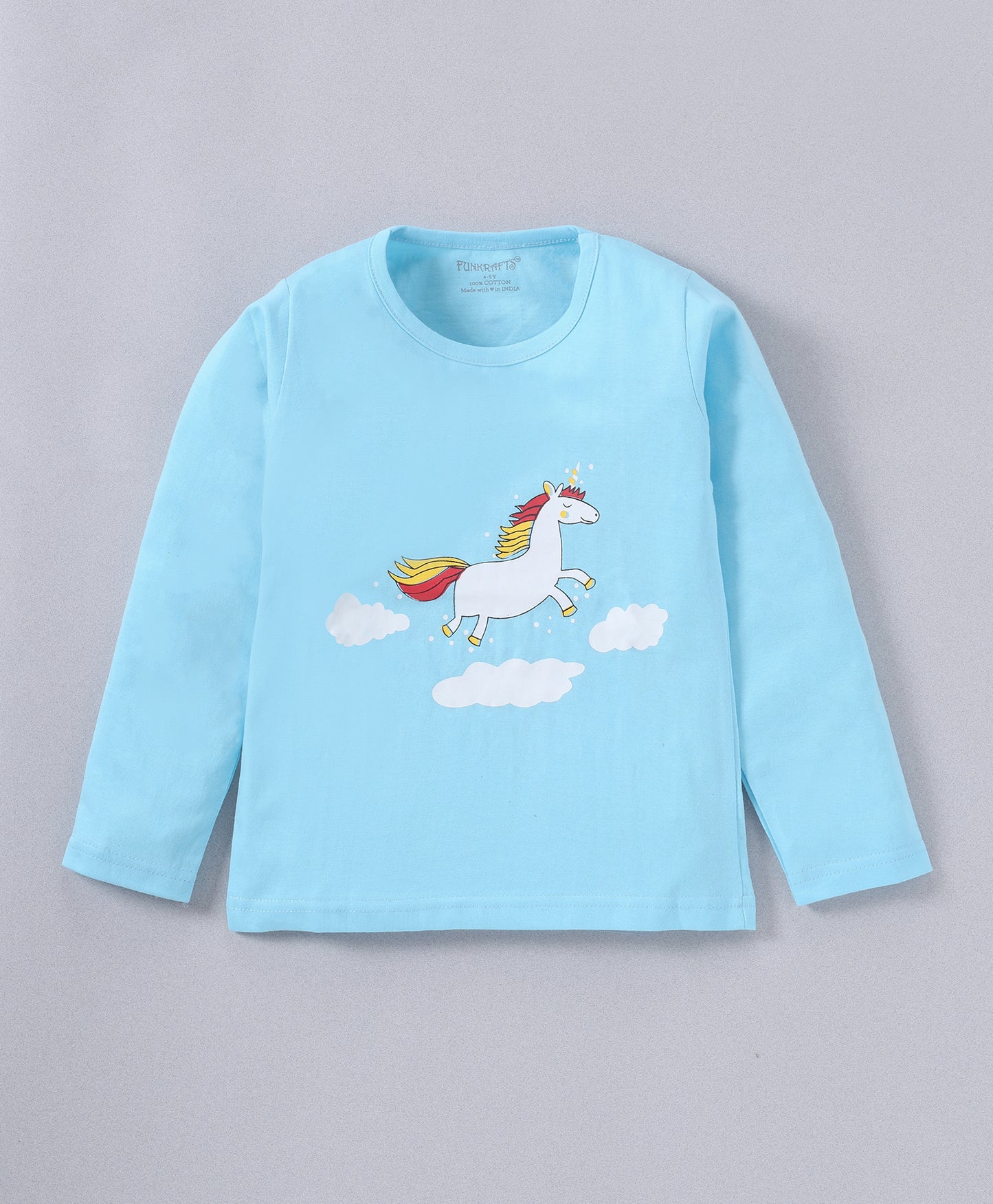 Blue Unicorn Printed Cotton Loungewear for Girls