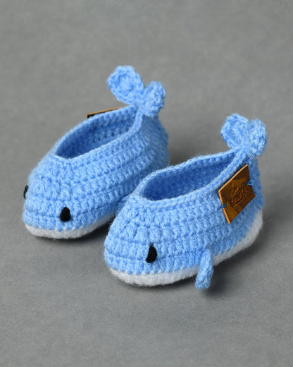 Blue Handmade Woollen Fish Shaped Infant Baby Booties